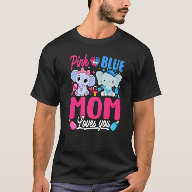 Rosa eller Blå Mamma Kärlek du Gender visar elefan T Shirt (Framsida)