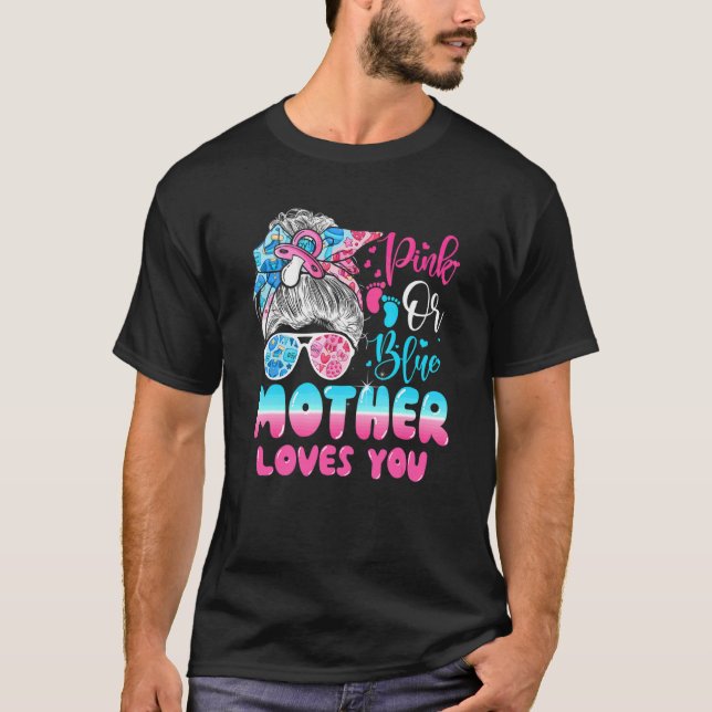 Rosa eller Blå Mor Kärlek du Gender Reveal Messy T Shirt (Framsida)