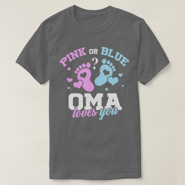 Rosa eller Blå OMA-Kärlek Du Babyar Gender Visa de T Shirt (Design framsida)