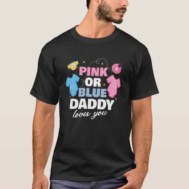 Rosa eller blå pappa Kärlek du Far Baby Gender re T Shirt (Framsida)