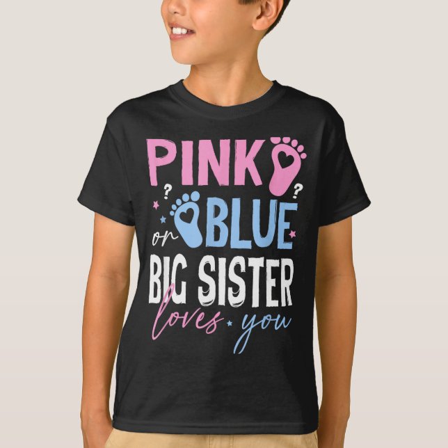 Rosa eller blå storasyster älskar könsutfall kvinn t shirt (Framsida)