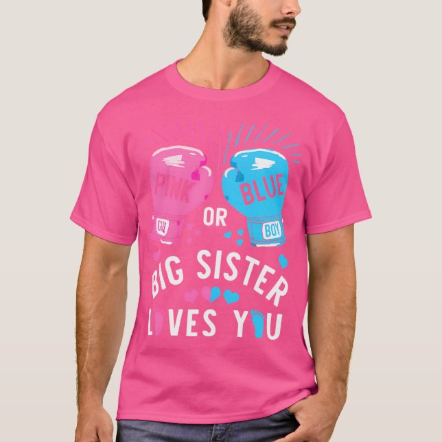 Rosa eller Blå Storesyster Älskar Dig Boxning Köns T Shirt (Framsida)