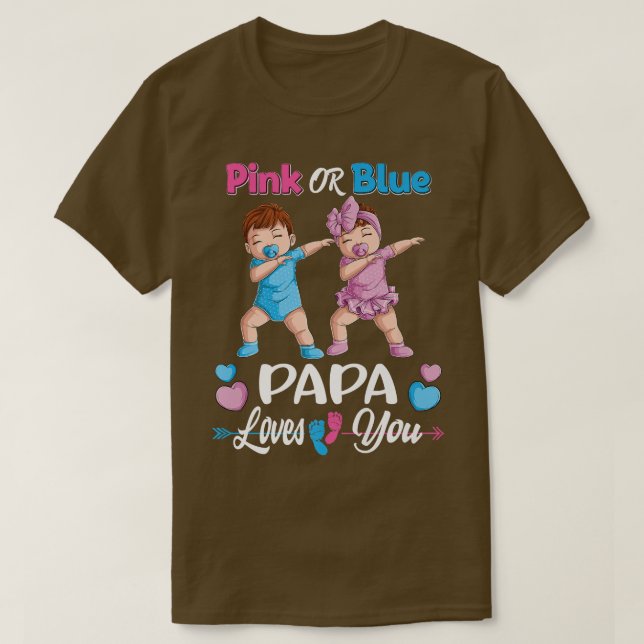 Rosa eller Blått Pappa Kärlek Du Baby Gender Visa  T Shirt (Design framsida)