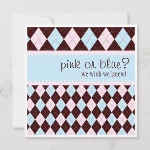 Rosa eller Blue Argyle Neutralt Boy Baby Shower Inbjudningar