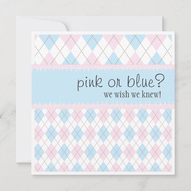 Rosa eller Blue Argyle Neutralt Boy Baby Shower Inbjudningar (Framsida)