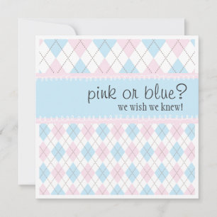Rosa eller Blue Argyle Neutralt Boy Baby Shower Inbjudningar
