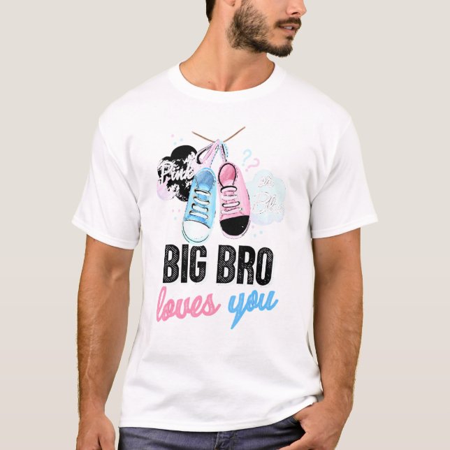 Rosa eller Blue Big Bro Kärlek du Baby Gender Visa T Shirt (Framsida)