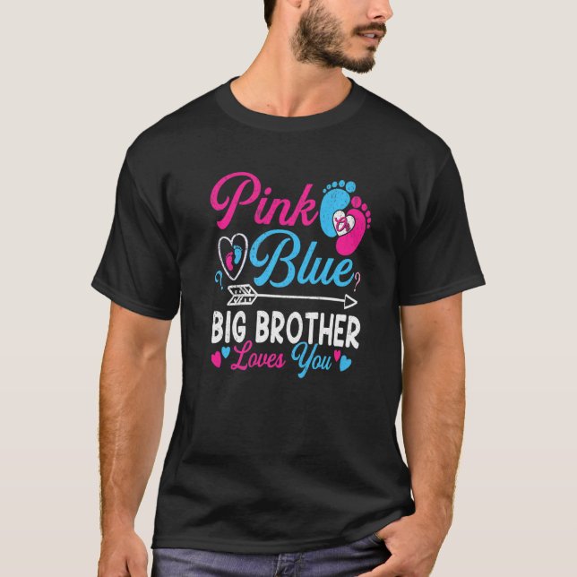Rosa eller Blue Big Brother Kärlek You Baby Gend T Shirt (Framsida)
