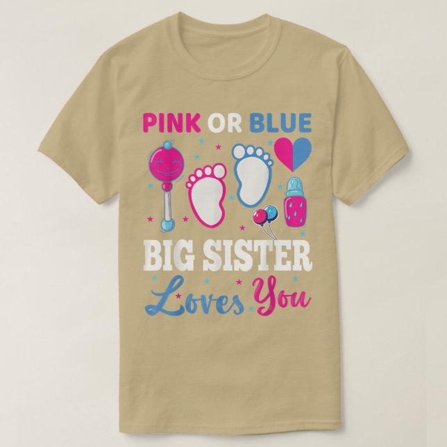 Rosa eller Blue Big Sister Kärlek You Baby Gender  T Shirt (Design framsida)