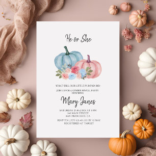 Rosa- eller Blue Blommigt Pumpkin Gender Reveal Inbjudningar