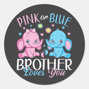 Rosa eller Blue Brother Kärlek du Elephant Baby Runt Klistermärke