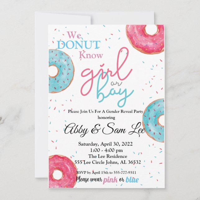 Rosa- eller Blue Donut Gender Reveal-inbjudan Inbjudningar (Framsida)