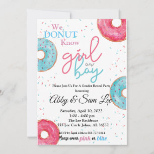 Rosa- eller Blue Donut Gender Reveal-inbjudan Inbjudningar