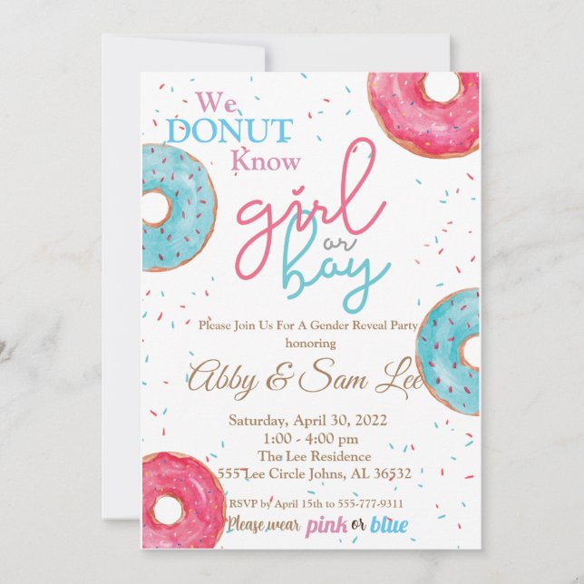 Rosa- eller Blue Donut Gender Reveal-inbjudan Inbjudningar (Framsida)