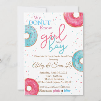 Rosa- eller Blue Donut Gender Reveal-inbjudan Inbjudningar
