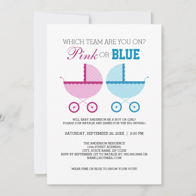 Rosa- eller Blue Gender Reveal Party-inbjudan Inbjudningar (Framsida)