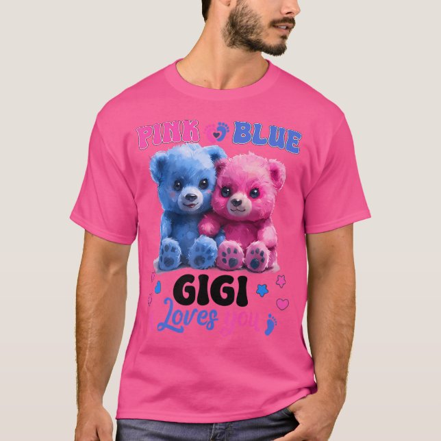 Rosa eller Blue Gigi Kärlek du Cute Bear Baby Gend T Shirt (Framsida)