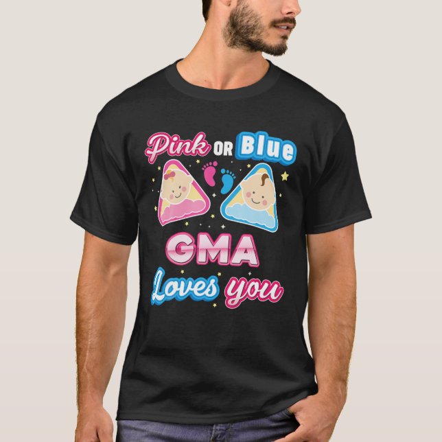 Rosa eller Blue Gma Kärlek du Gender Visa Baby Mot T Shirt (Framsida)