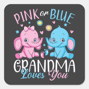 Rosa eller Blue Grandma Kärlek du Elephant Baby Fyrkantigt Klistermärke