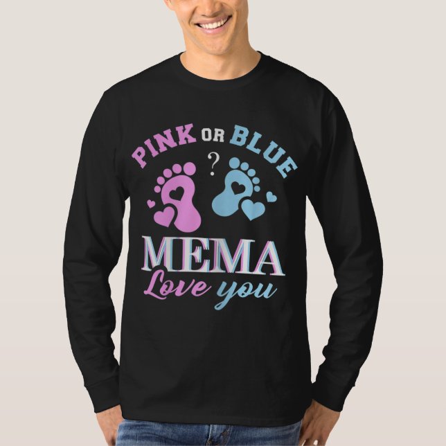 Rosa eller Blue Mema Kärlek You Baby Gender Reveal T Shirt (Framsida)