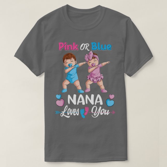 Rosa eller Blue Nana Kärlek You Baby Gender Reveal T Shirt (Design framsida)