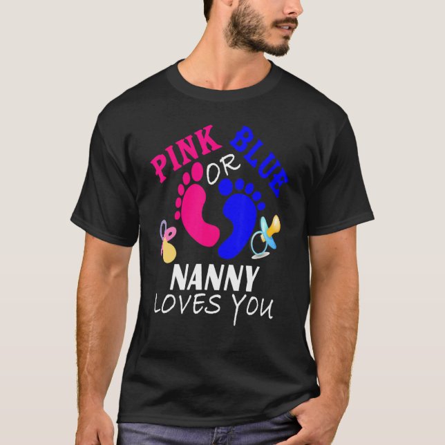 Rosa eller Blue Nanny Kärlek Du Gender Visa Baby T Shirt (Framsida)