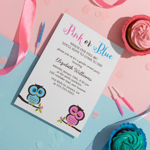 Rosa eller Blue? Uggla Gender Reveal Party Inbjudningar