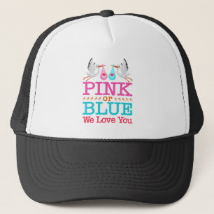 Rosa eller Blue We Kärlek You Gender Reveal Stork Keps