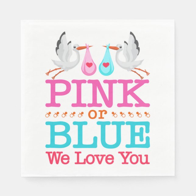 Rosa eller Blue We Kärlek You Gender Reveal Stork Pappersservett (Framsidan)