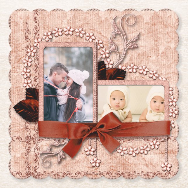 Rosa Embroidery & Rosett band Photo Underlägg Papper (Framsida)