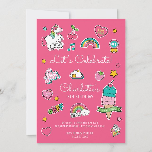 Rosa Emoji Birthday Unicorn Girl Inbjudningar (Framsida)