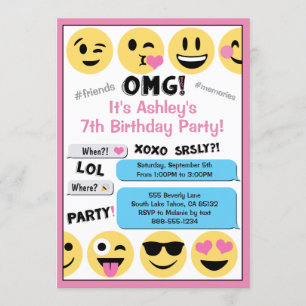 Rosa Emoji-födelsedagsinbjudan Inbjudningar