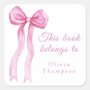 Rosa en båge - bok tillhör till fyrkantigt klistermärke