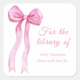 Rosa en båge - exlibris för biblioteket fyrkantigt klistermärke