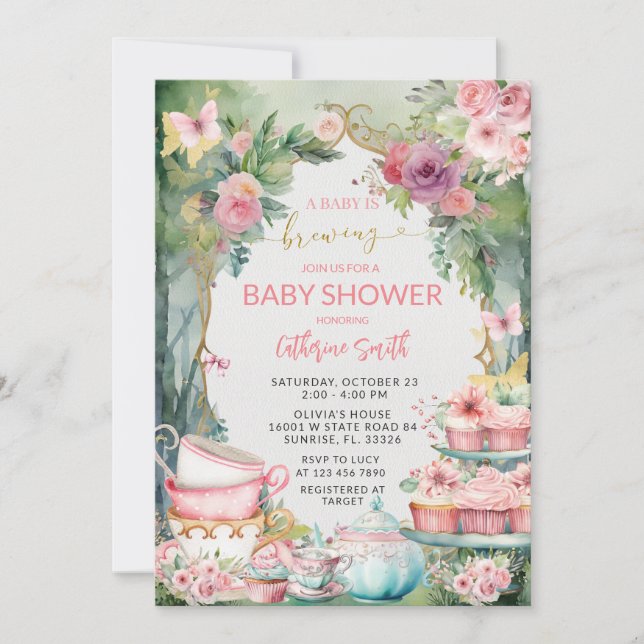 Rosa En Bebis Bryggs Tekopp Baby Shower  Inbjudningar (Framsida)