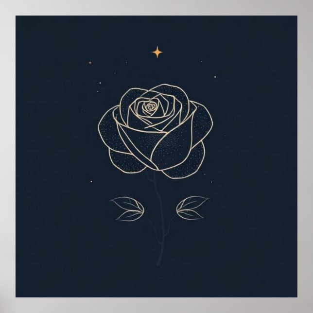 Rosa en contorno blanco bajo cielo estrellado poster (Framsidan)