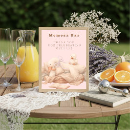 Rosa En Dum Anka "Momosa" Mimosa Bordsskylt Inbjudningar