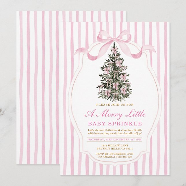 Rosa En Glad Liten Bebis Strössel Julgran Inbjudningar (Fram/baksida)