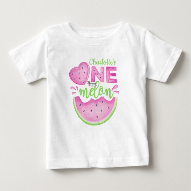 Rosa en i en melon 1-årsdag baby t-shirt (Framsida)