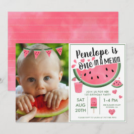 Rosa en i en Melon Photo Girl's 1st Birthday Inbjudningar