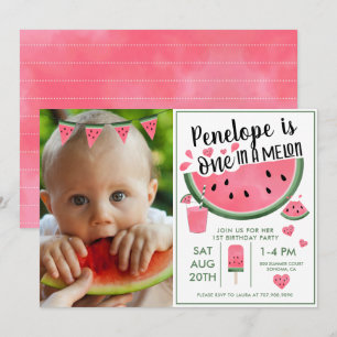 Rosa en i en Melon Photo Girl's 1st Birthday Inbjudningar