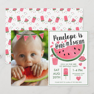 Rosa en i en Melon Photo Girl's 1st Birthday Inbjudningar