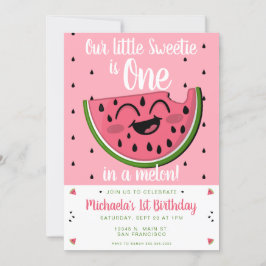 Rosa en i Melon Watermelon Girl's 1st Birthday Inbjudningar