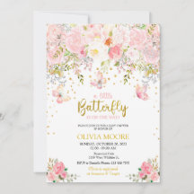 Rosa En liten babyduschinbjudan för fjäril