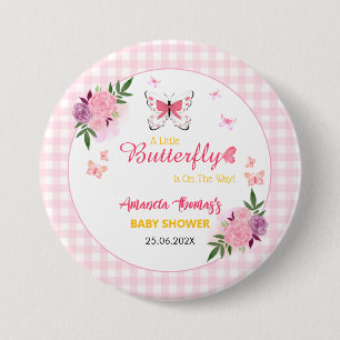 Rosa En Liten Fjäril Är På Väg Baby Shower Knapp