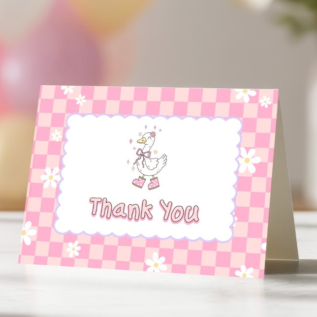 Rosa En Silly Goose-Flickans Första Födelsedag Tack Kort (Pink One Silly Goose Thank you card. Spring themed Girl's first birthday cards.)
