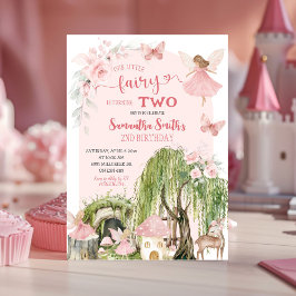 Rosa Enchanted Forest Little Fairy Girl Birthday Inbjudningar