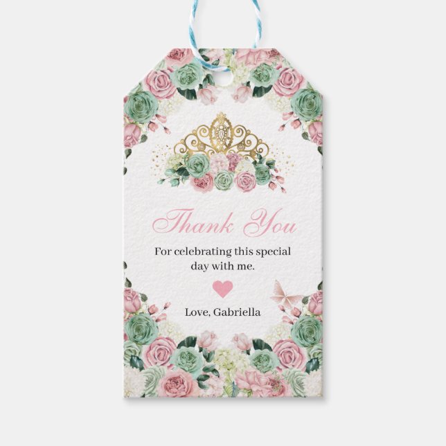 Rosa Enchanted Garden Quinceanera Tack Presentetikett (Framsidan)