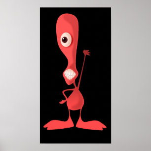 Rosa Enfärgade cykloper Cute Monster-vågning Poster