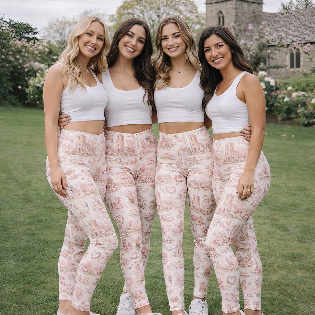 Rosa engelsk bybröllop i akvarellstil leggings (Blush Pink English Village Wedding Watercolor Leggings)